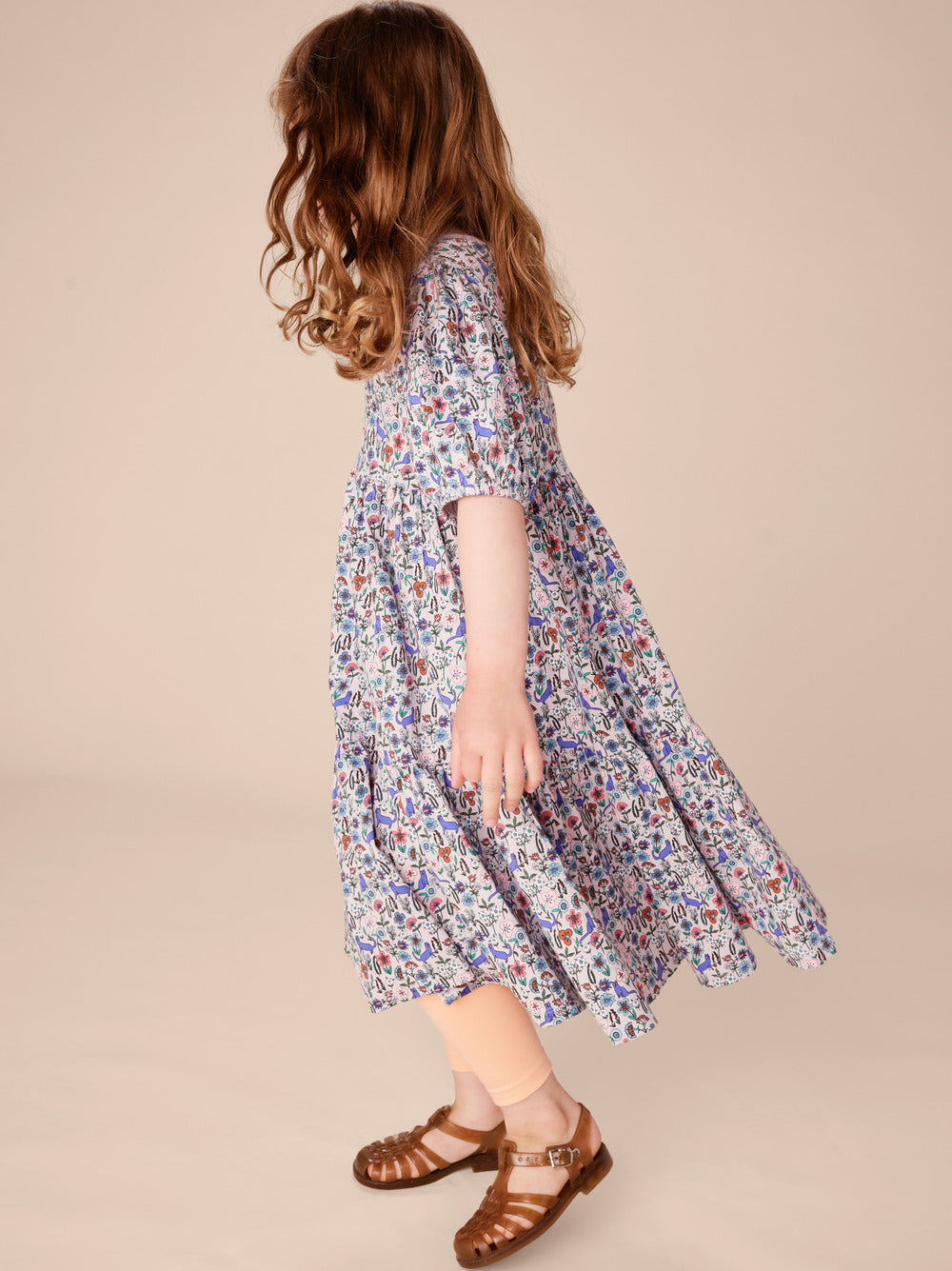 Tea Kitty Ditsy | Flowy Tiered Midi Dress