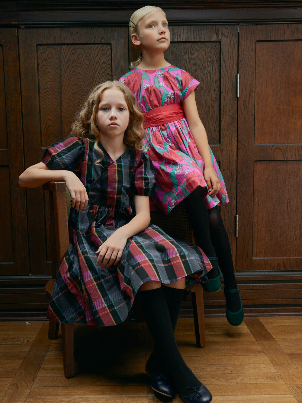 Tea Family Plaid | Tie Wrap Neck Dress