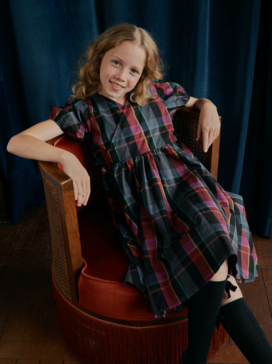 Tea Family Plaid | Tie Wrap Neck Dress