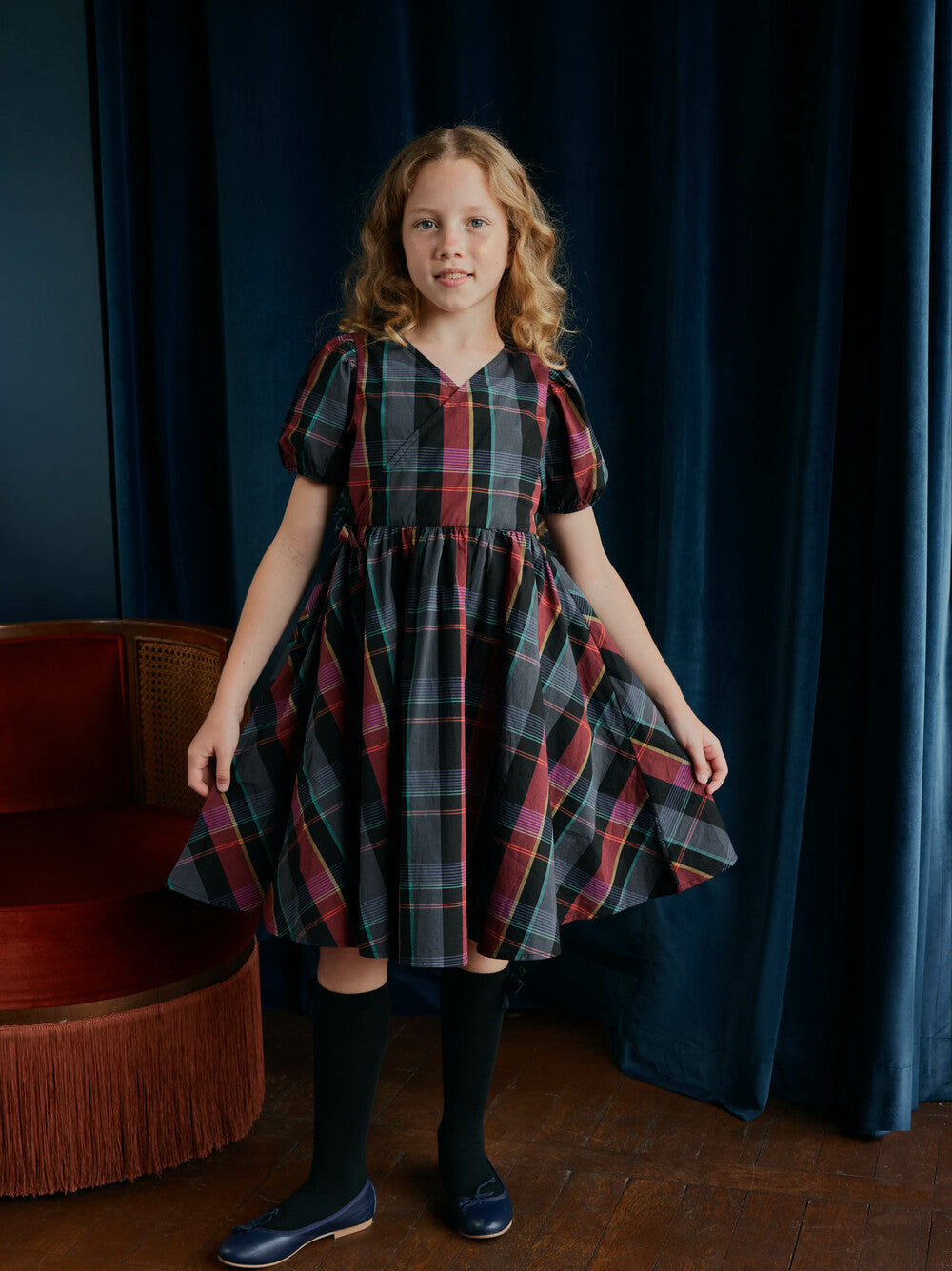 Tea Family Plaid | Tie Wrap Neck Dress