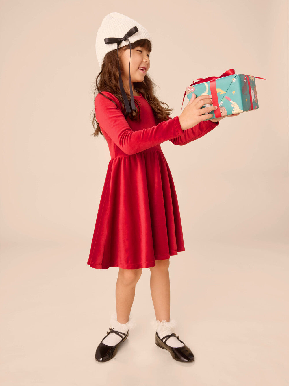 Tea Red Wagon | Velour Skater Dress