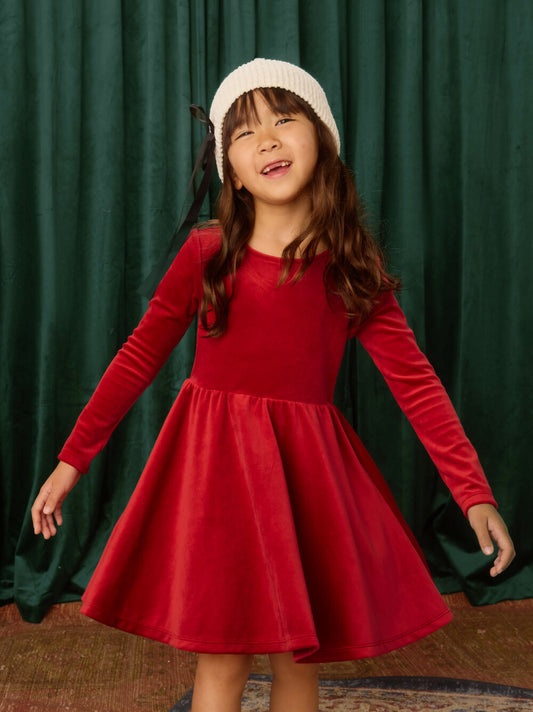 Tea Red Wagon | Velour Skater Dress