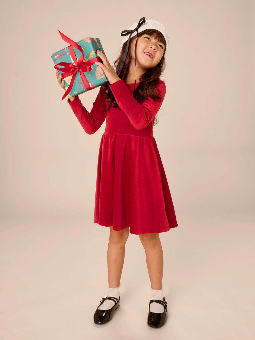 Tea Red Wagon | Velour Skater Dress