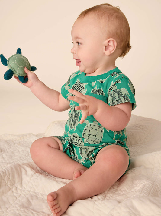 Tea Tiled Turtles | Pocket Shortie Romper