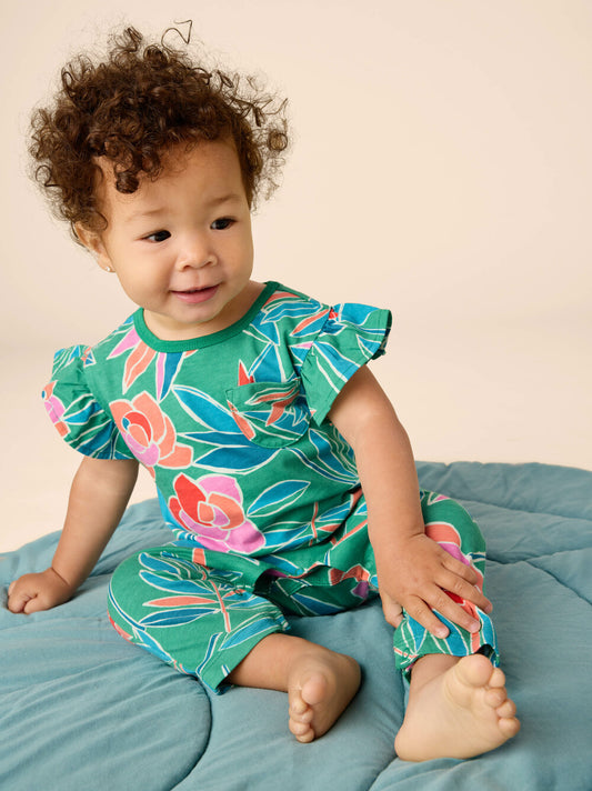Tea Tropical Gardenias | Ruffle Sleeve Pocket Romper