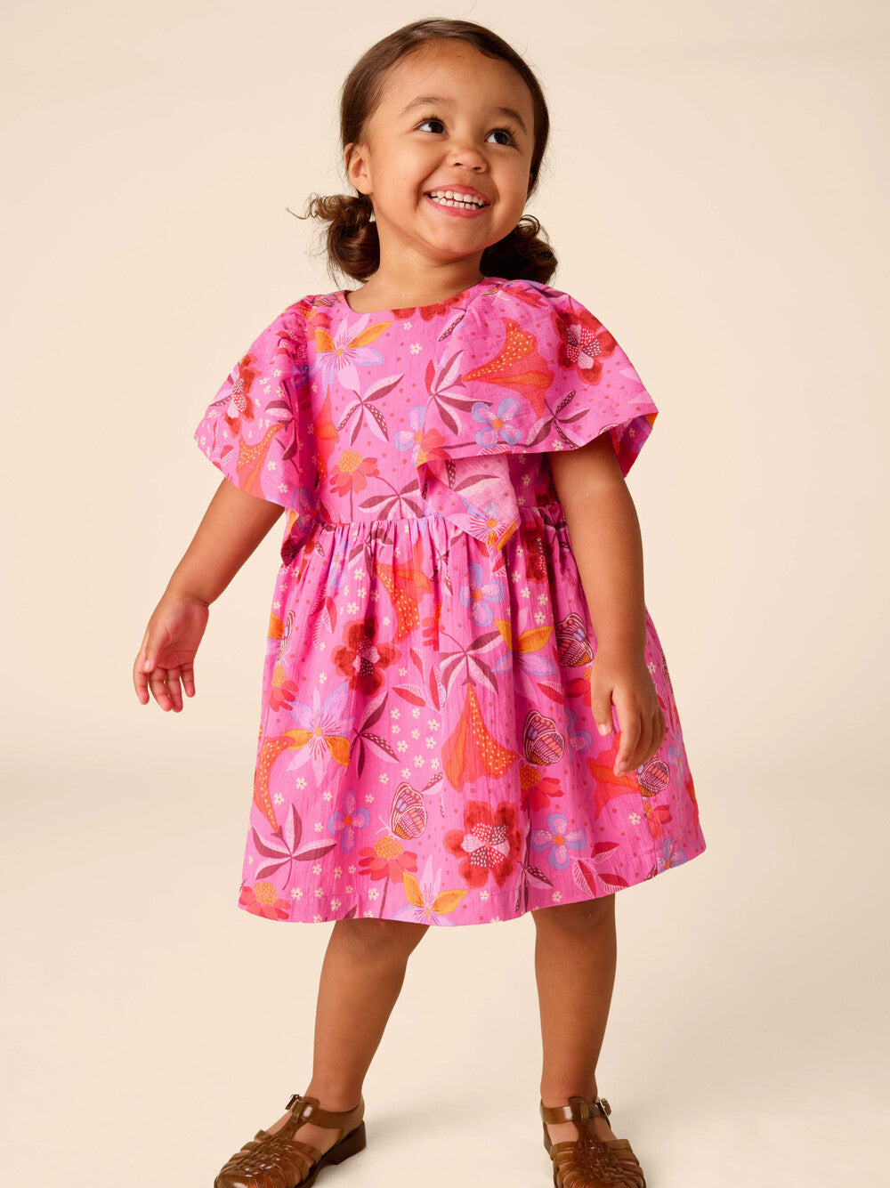 Tea Brazilian Painted Floral | Butterfly Sleeve Twirl Dress