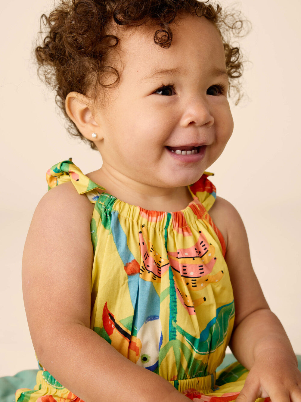 Tea Toucan Banana Tree | Tie Shoulder Romper