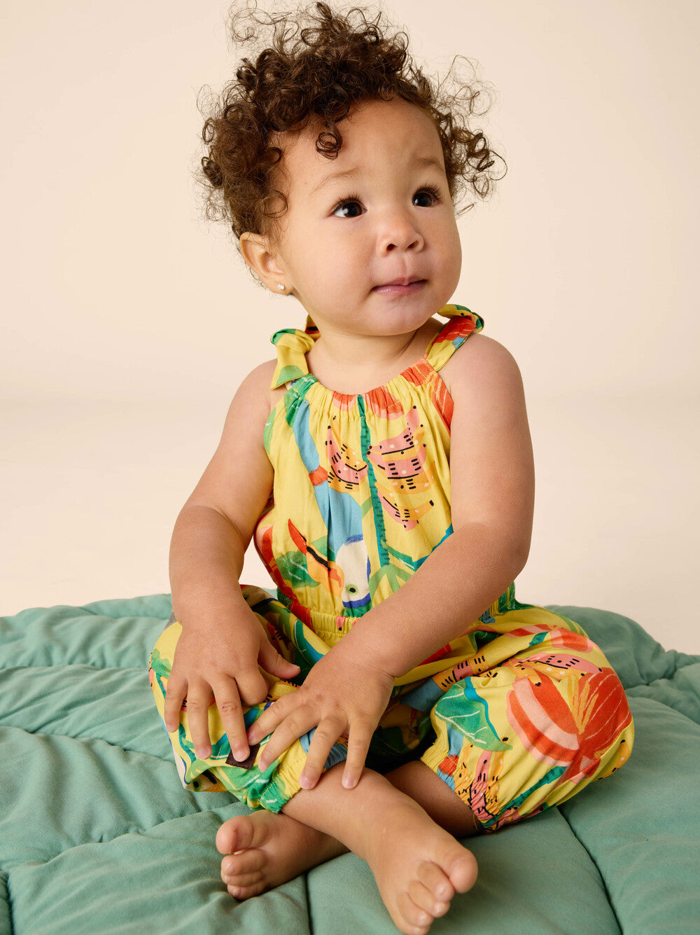 Tea Toucan Banana Tree | Tie Shoulder Romper