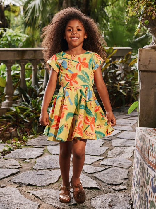 Tea Toucan Banana Tree | Button Back Skirted Dress