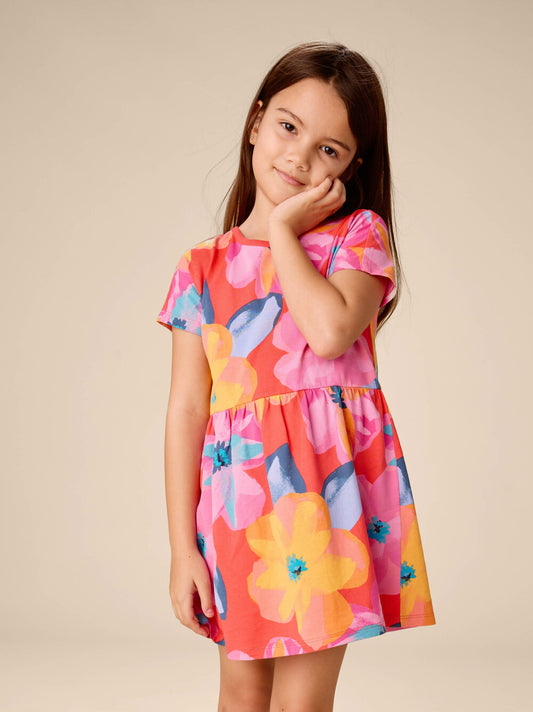Tea Large Tropical Floral | Short Sleeve Twirl Dress
