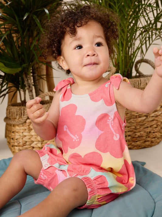 Tea Rainbow Hibiscus | Tie Shoulder Baby Romper