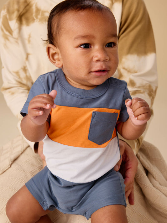 Tea Cornflower | Colorblock Romper