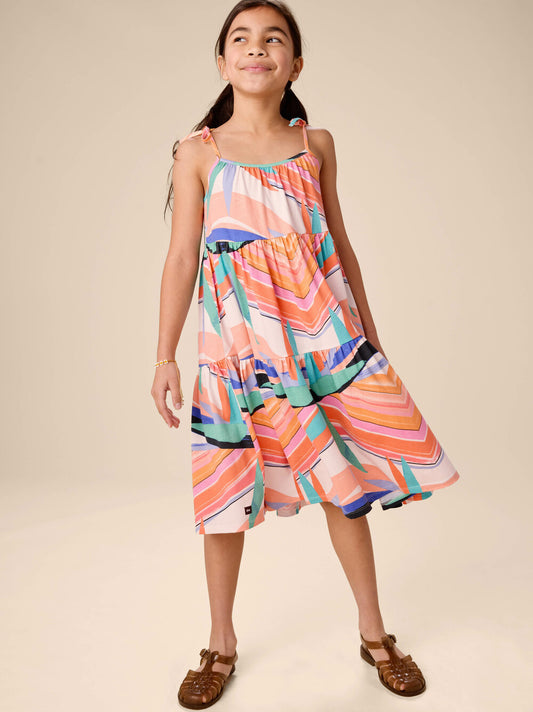 Tea Bird Paradise Stripe | Tie Shoulder Tiered Dress