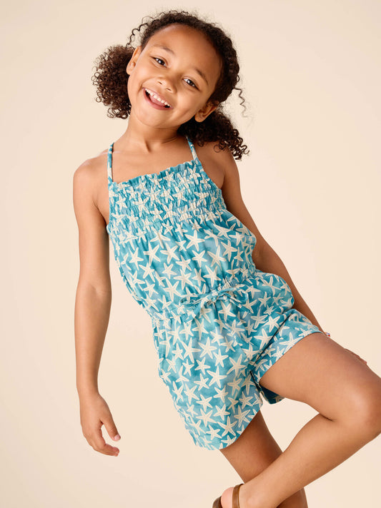 Tea Watercolor Starfish | Smocked Strappy Romper