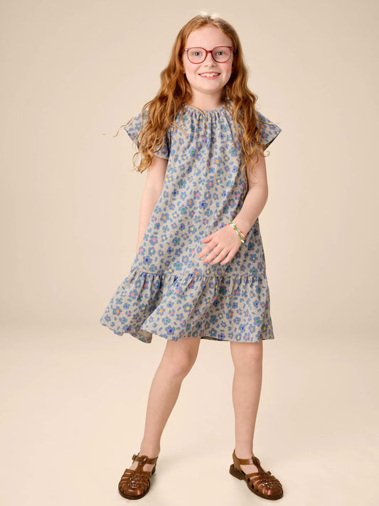 Tea Jaguar Spot Flowers | Flutter Sleeve Drop Skirt Dress