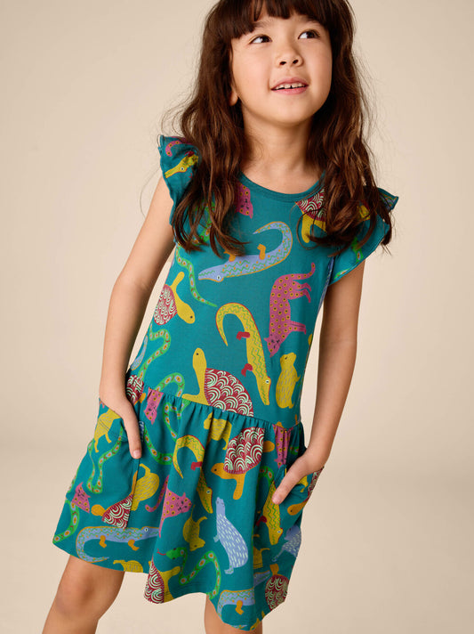 Tea Brazilion Folk Animals | Flutter Sleeve Pocket Dress