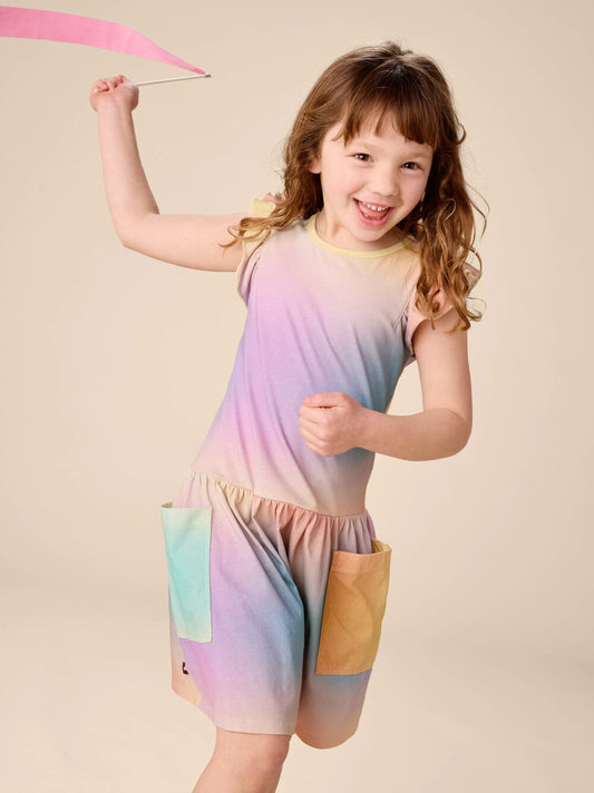 Tea Rainbow Gradiant | Flutter Sleeve Pocket Dress
