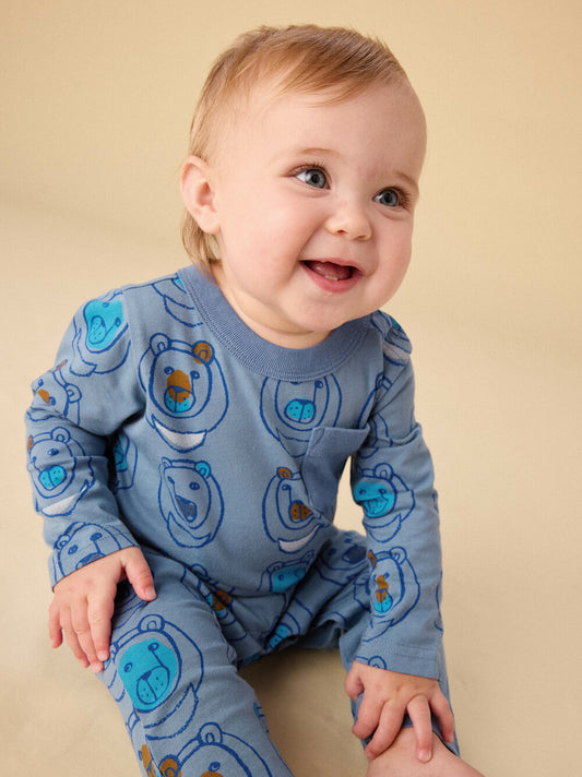 Tea Moon Bear | Long Sleeve Pocket Romper