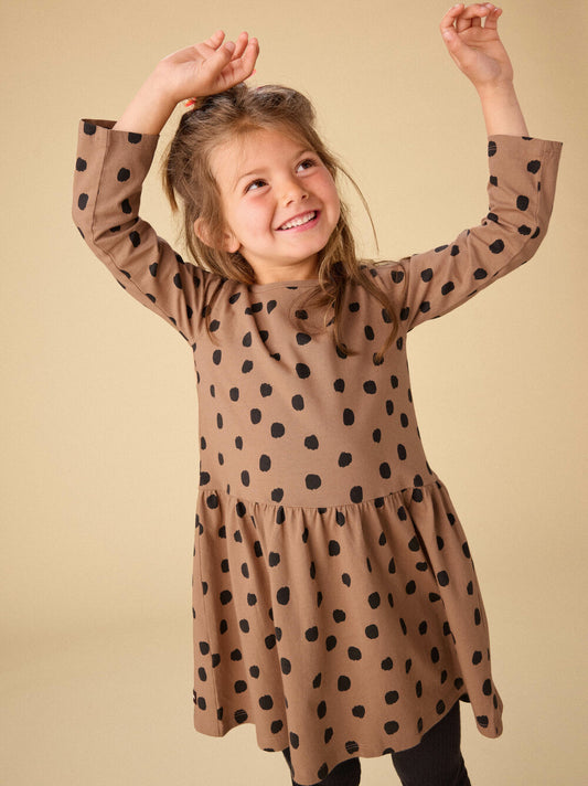 Tea Leopard Dots | Long Sleeve Skirted Dress