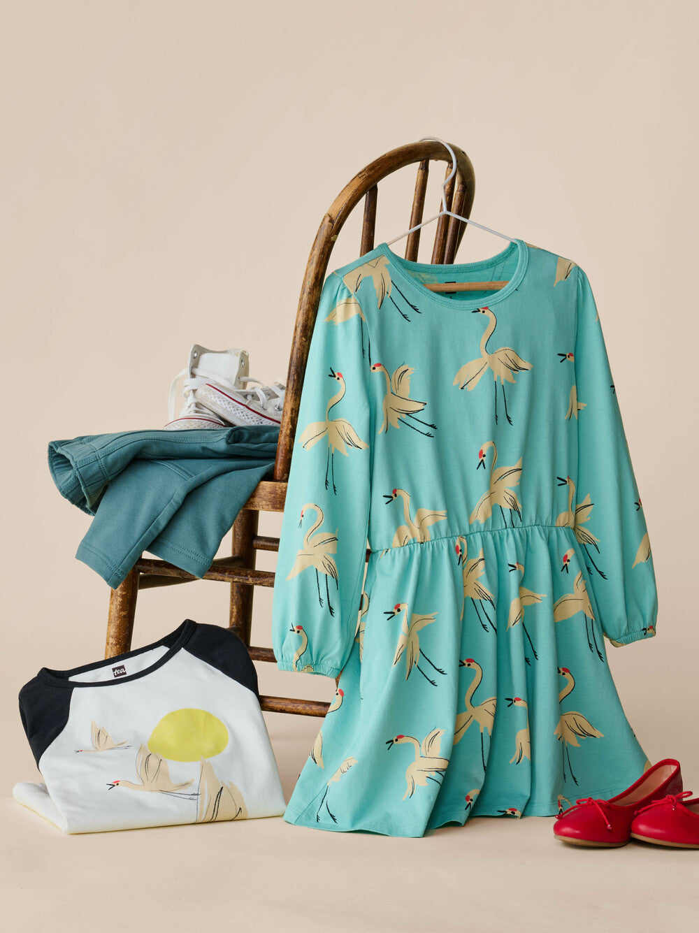 Tea Red Crowned Crane | Blouson Sleeve Pocket Dress