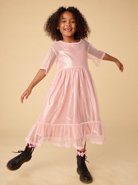 Tea Cherry Blossom | Layered Tulle & Foil Dress