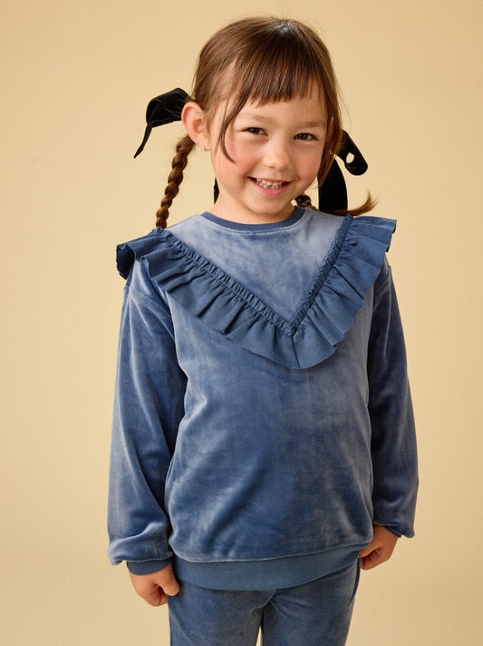 Tea Naval Blue | Velour Ruffle Tunic Top