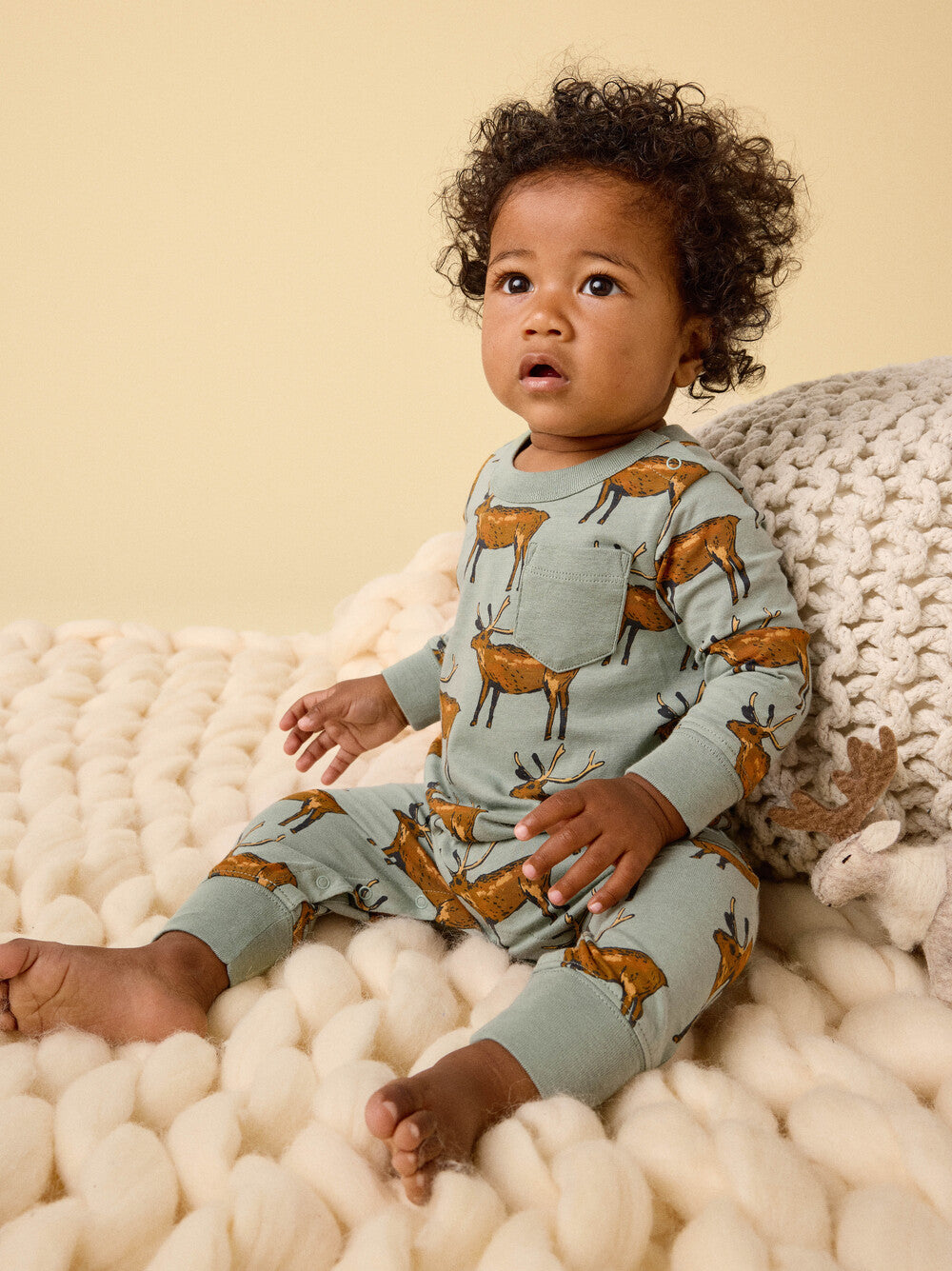 Tea Painted Deer | Long Sleeve Pocket Romper