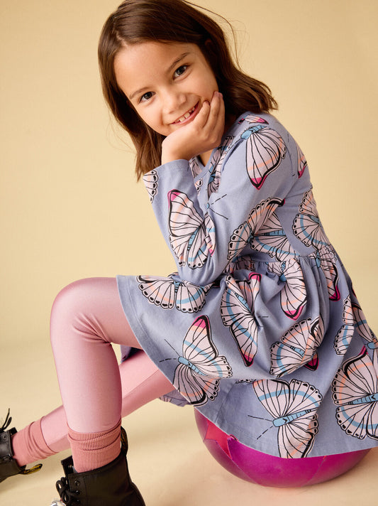 Tea Butterfly Dance | Long Sleeve Wrap Neck Dress