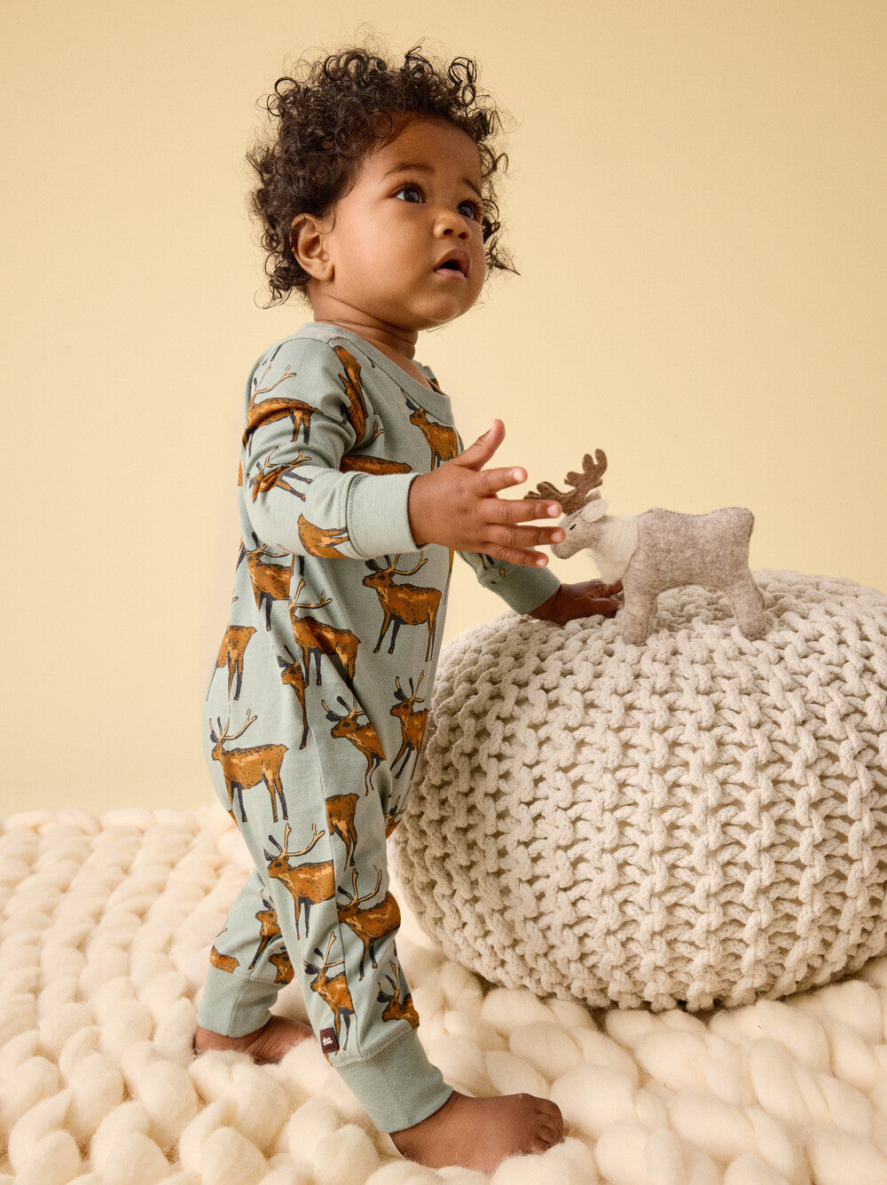 Tea Painted Deer | Long Sleeve Pocket Romper