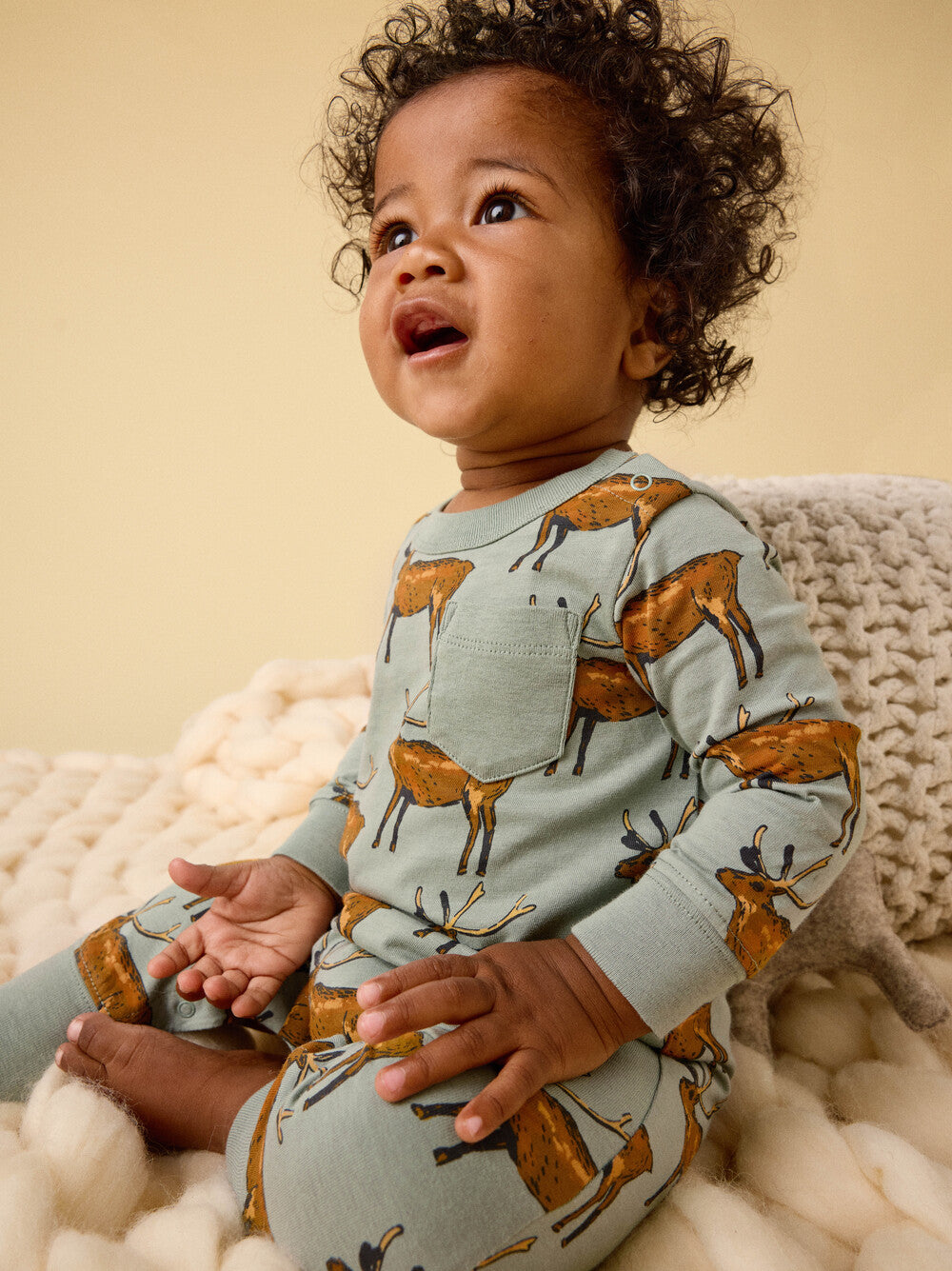 Tea Painted Deer | Long Sleeve Pocket Romper