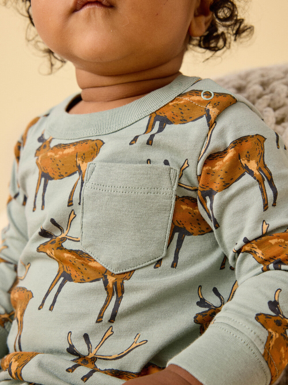 Tea Painted Deer | Long Sleeve Pocket Romper