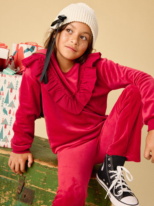 Tea Red Wagon | Velour Ruffle Tunic Top