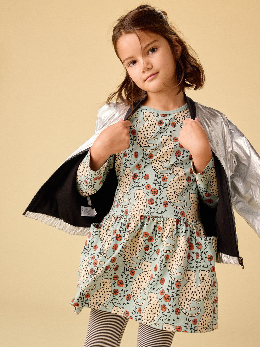 Tea Leopard Floral | Long Sleeve Pocket Dress
