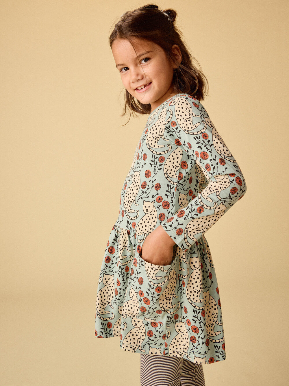 Tea Leopard Floral | Long Sleeve Pocket Dress