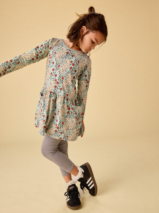 Tea Leopard Floral | Long Sleeve Pocket Dress