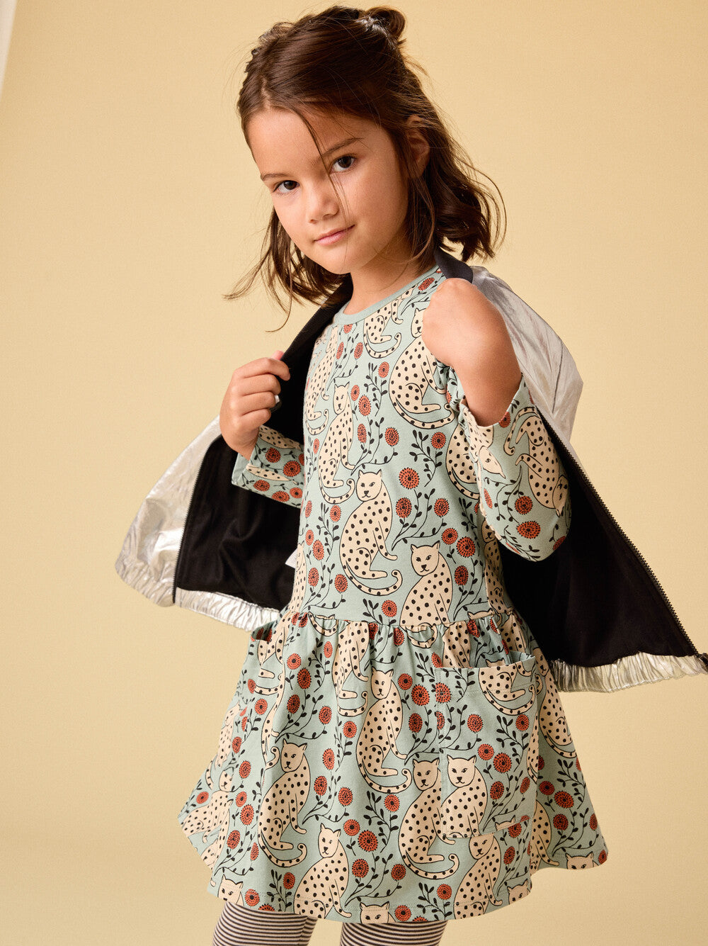 Tea Leopard Floral | Long Sleeve Pocket Dress