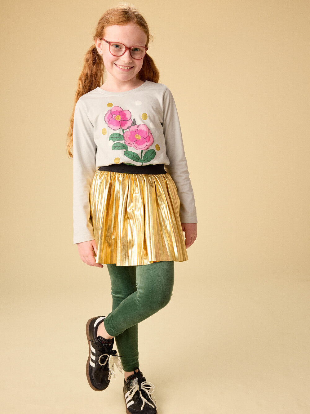 Tea Pearl Blue | Golden Flowers Graphic Tee