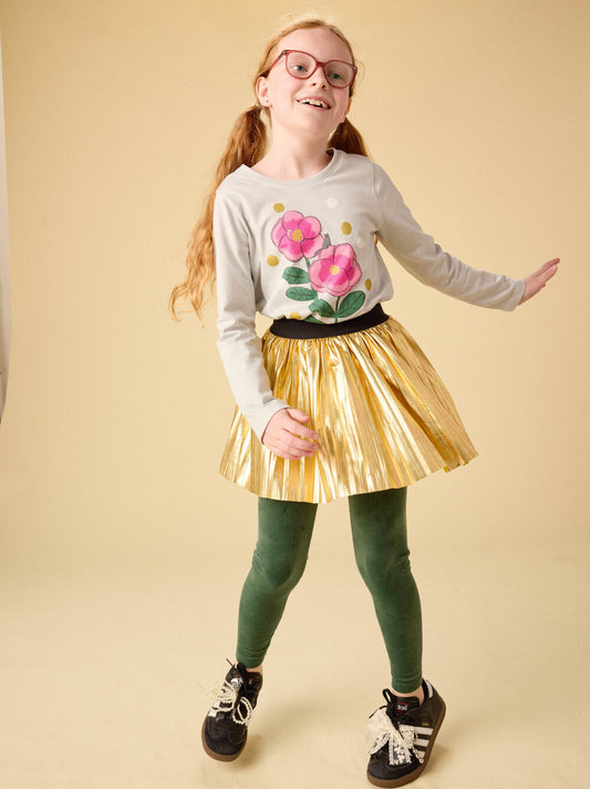 Tea Pearl Blue | Golden Flowers Graphic Tee