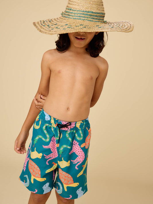 Tea Brazilian Folk Animals | Mid-Length Swim Trunks