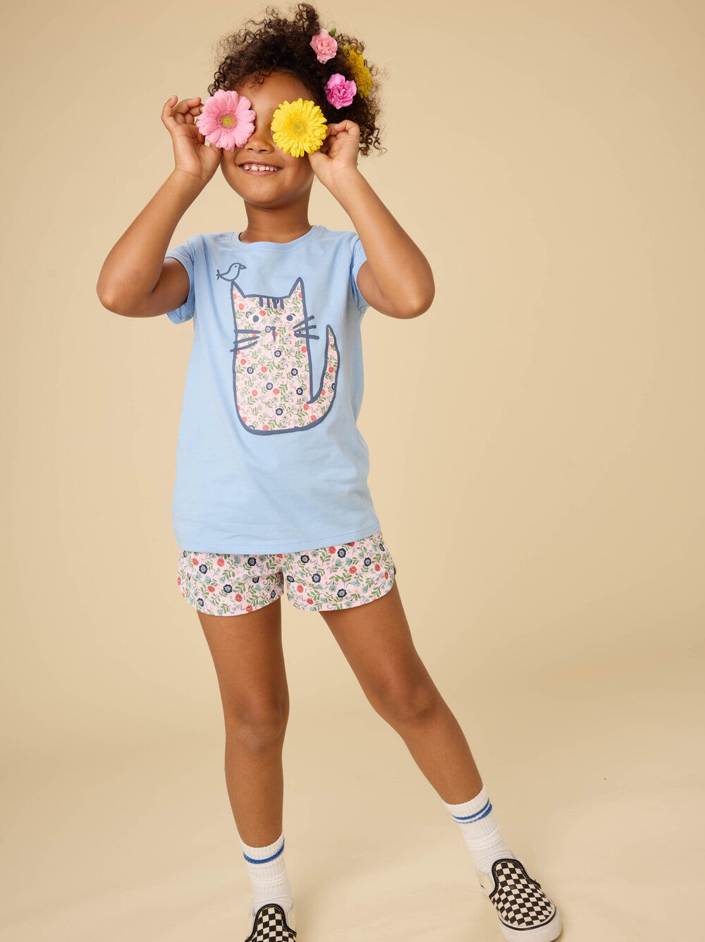 Tea Azulejos Florales | Tie Waist Shorts