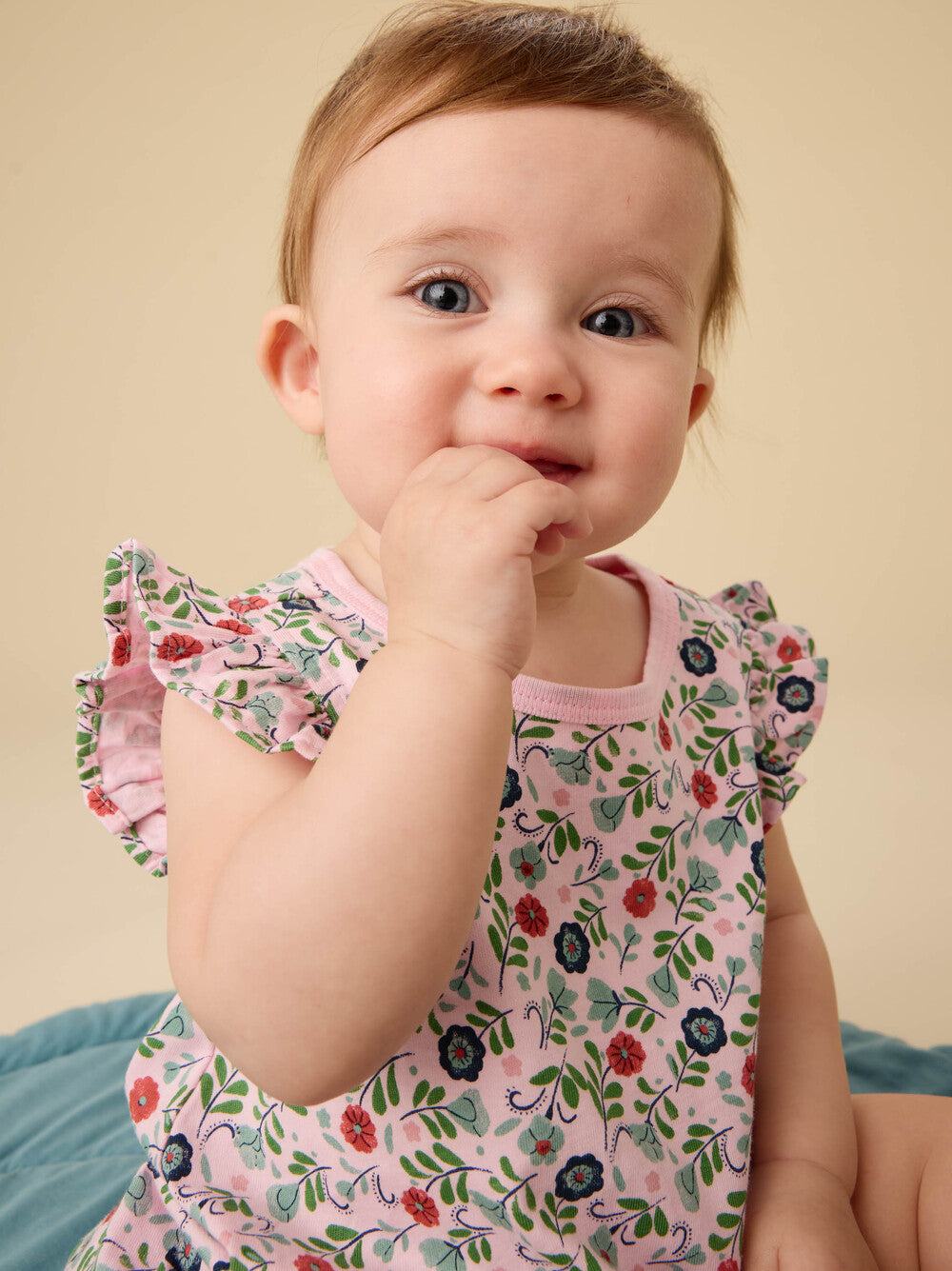 Tea Azulejos Florales | Flutter Baby Romper