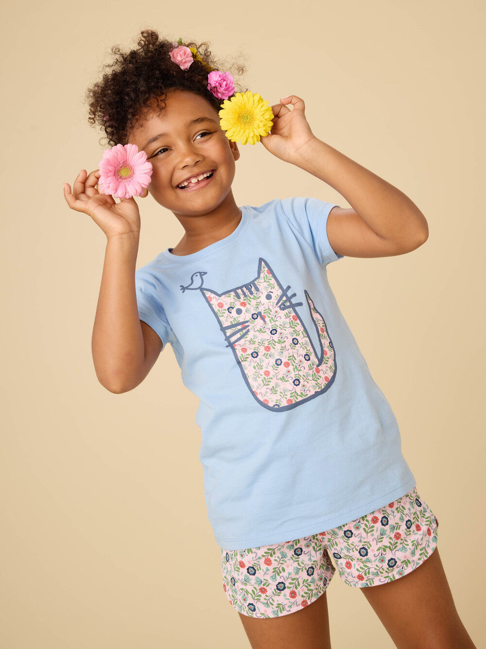 Tea Azulejos Florales | Tie Waist Shorts