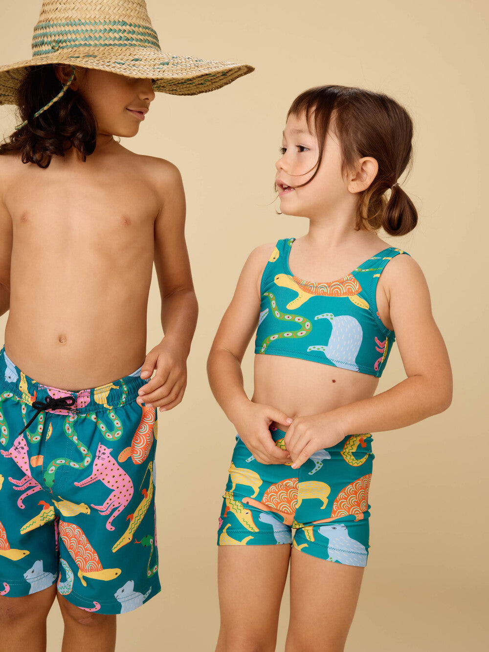 Tea Brazilian Folk Animals | Mid-Length Swim Trunks