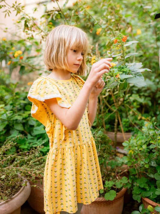Tea Vintage Floral Tile | Crochet Trim Ruffle Dress