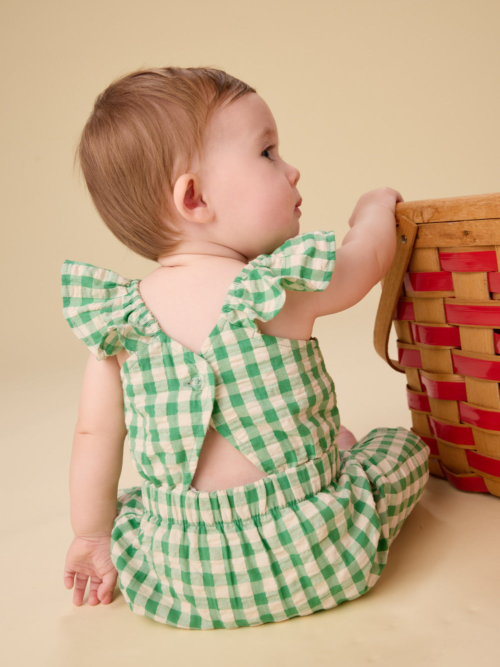 Tea Garden Party Check | Flutter Button Back Romper