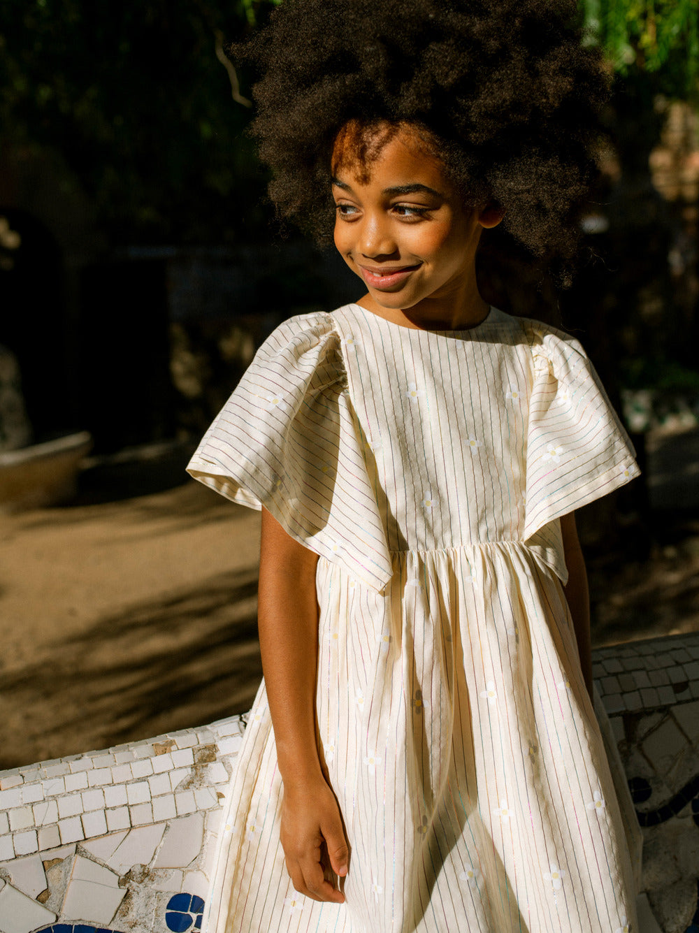 Tea Floral Stripe | Butterfly Sleeve Twirl Dress