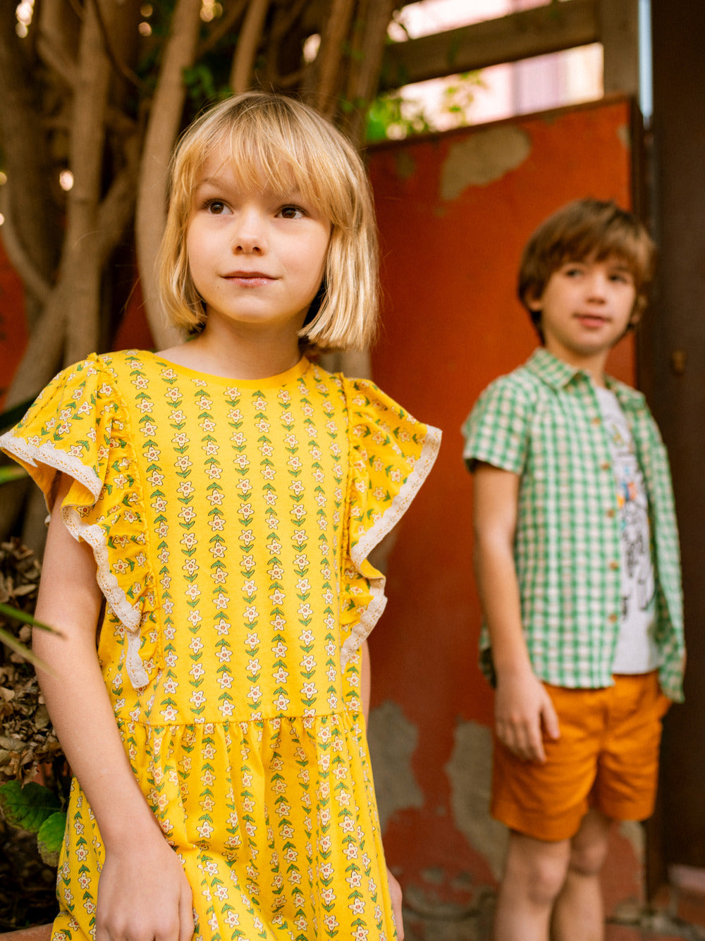Tea Vintage Floral Tile | Crochet Trim Ruffle Dress