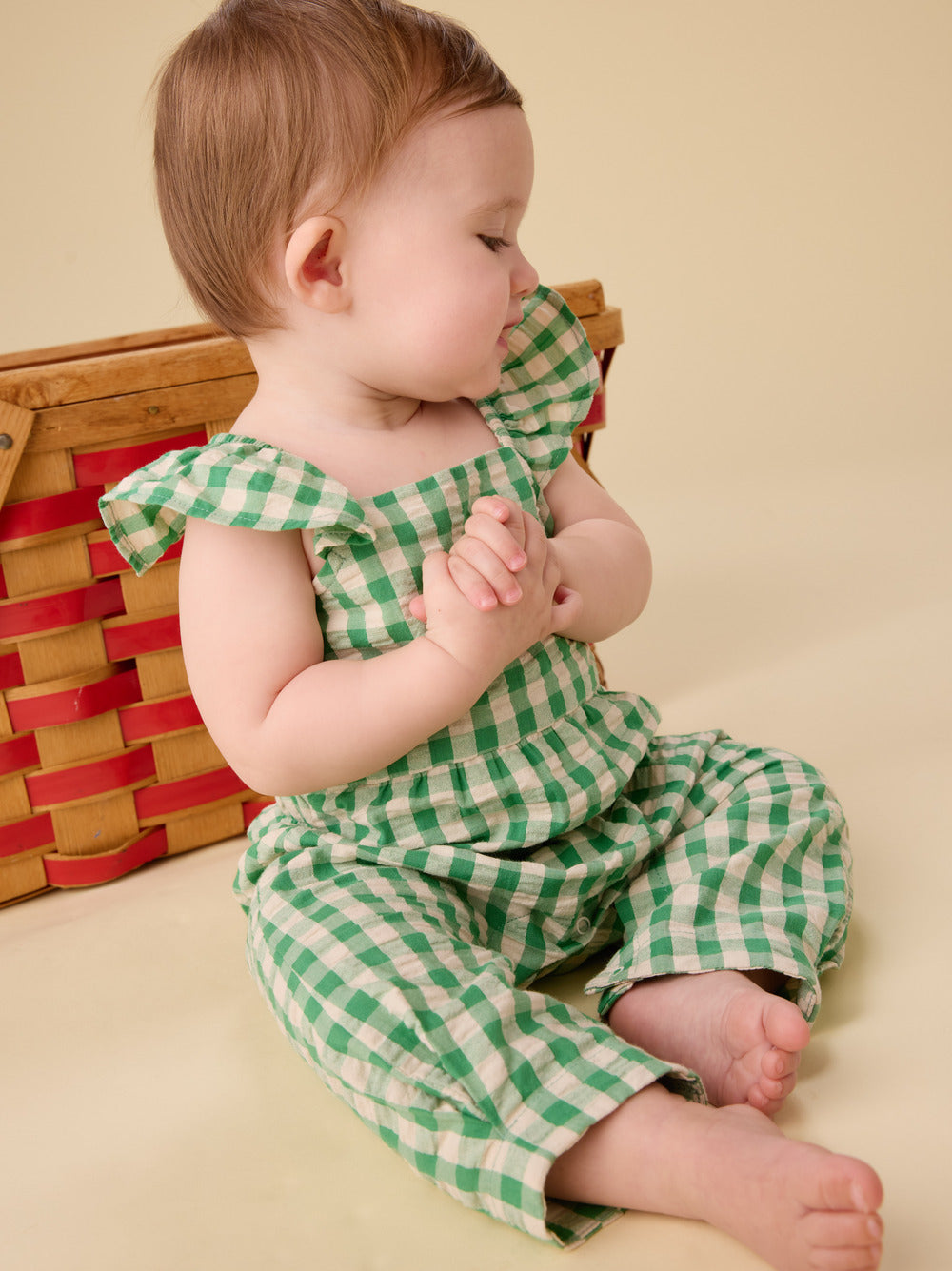 Tea Garden Party Check | Flutter Button Back Romper