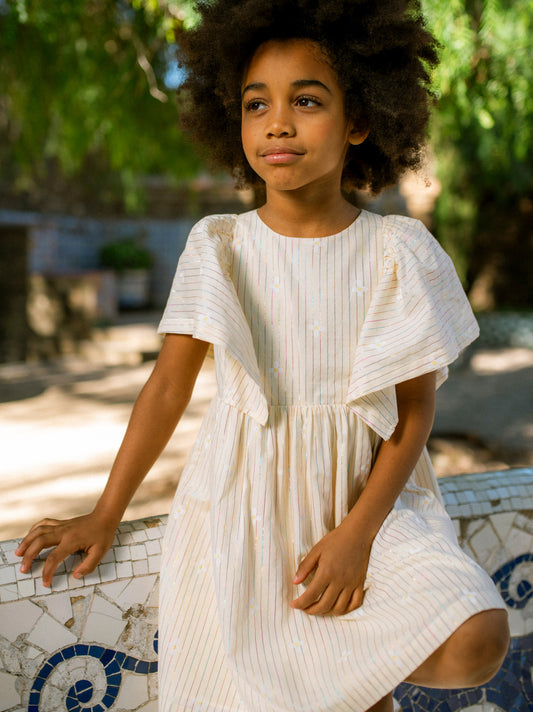 Tea Floral Stripe | Butterfly Sleeve Twirl Dress