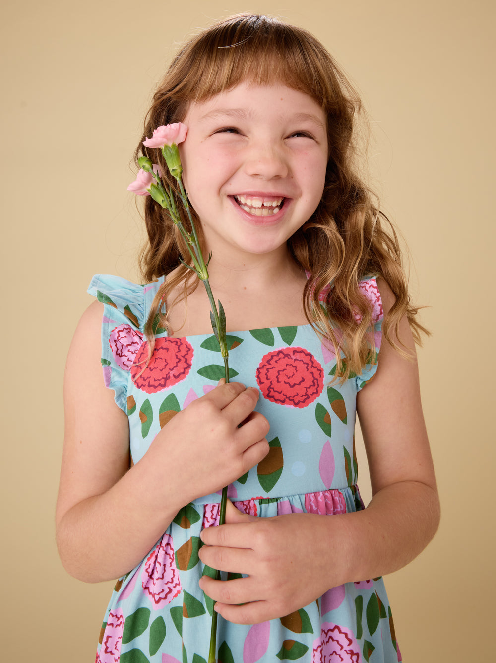 Tea Spinning Carnations | Ruffle Strap Dress